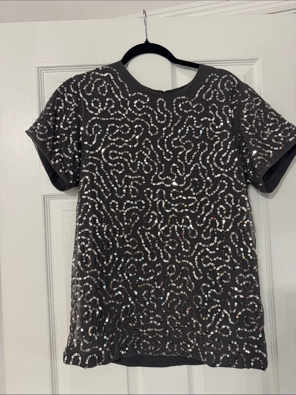 Women’s' dark gray Sequin Short Sleeve - Sparkle Accent